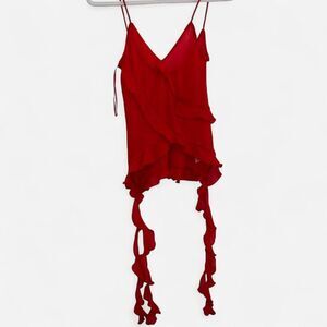 Romantic Red Ruffle Cami Tank – Frill Asymmetrical Style (Sz M, NWT)